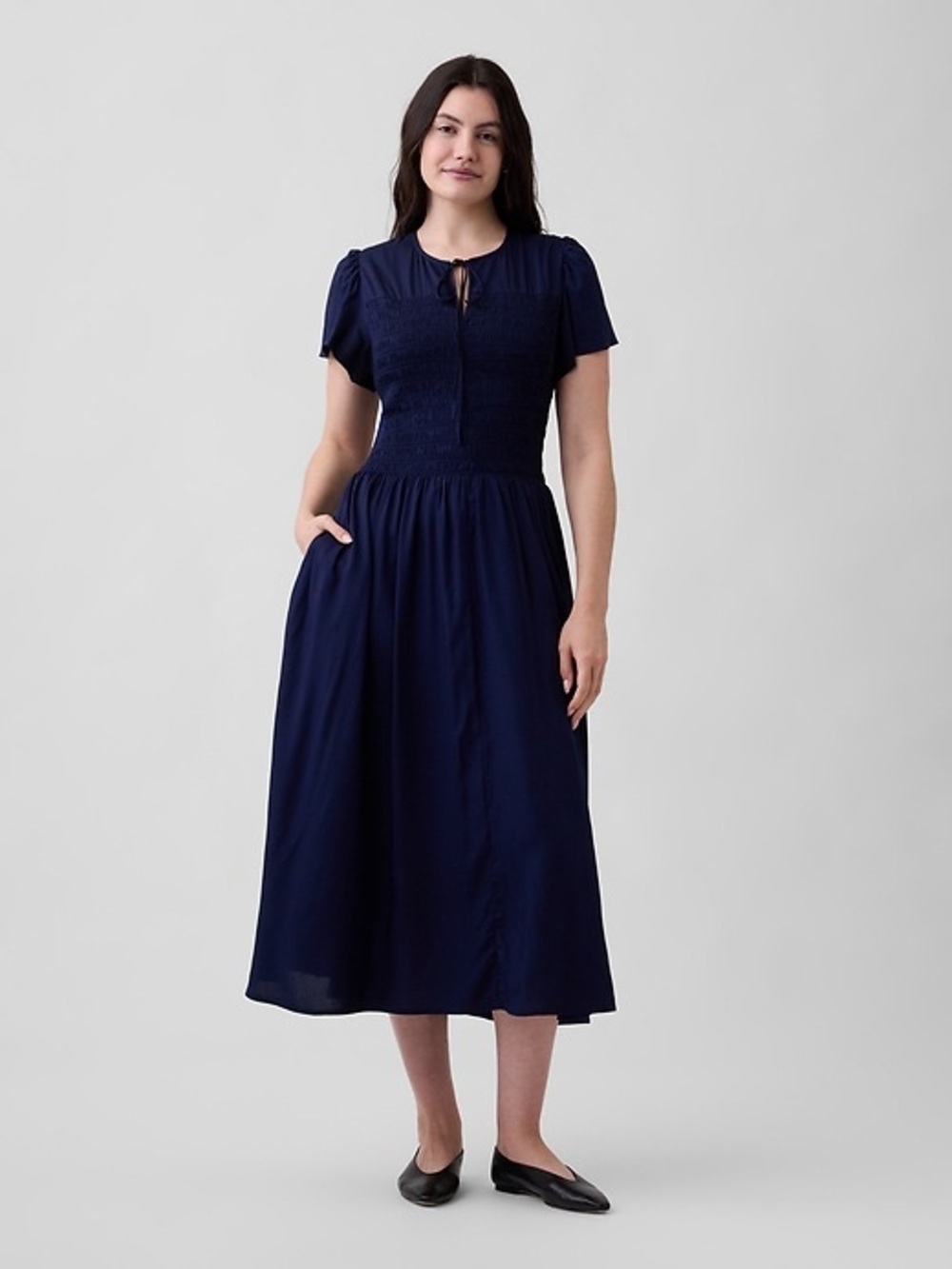 Gap Smocked Flutter Sleeve Midi Dress Wedding Guest Summer Easter Church Feminin